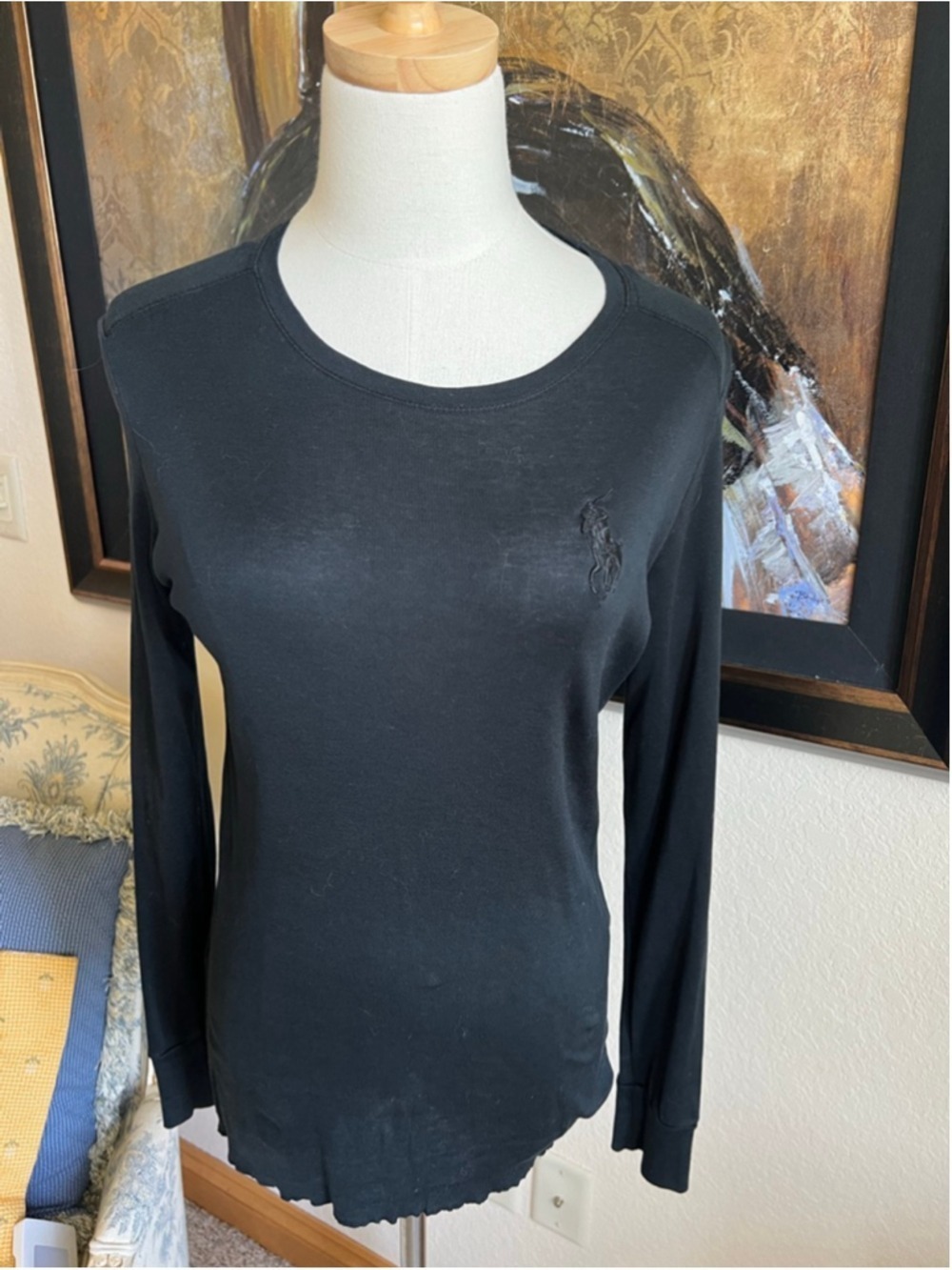 Ralph Lauren Golf Black Long Sleeve Tee M Large Pony Flaw
